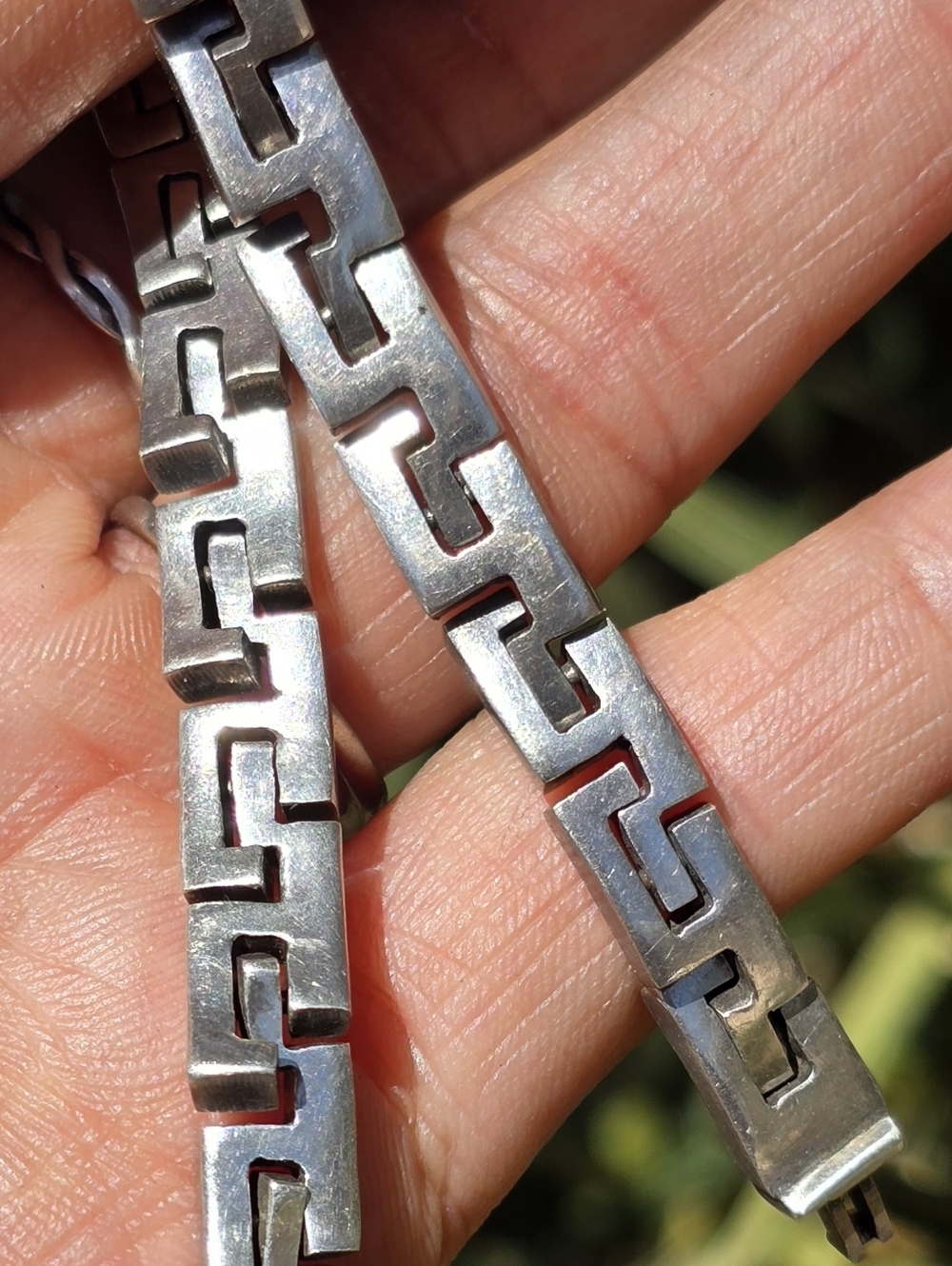 High quality, weighty solid 950 sterling silver locking Greek key bracelet